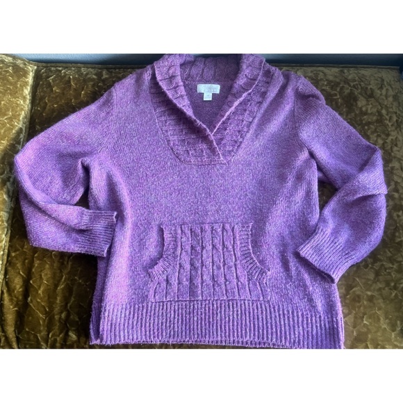 CJ Banks Women's Size 1X Pullover Sweater Purple Long Sleeve Front Pouch Pocket